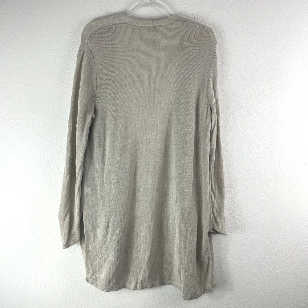J. Jill Cardigan Large Beige Linen Blend Open Front‎ Longline Side Slit Sweater